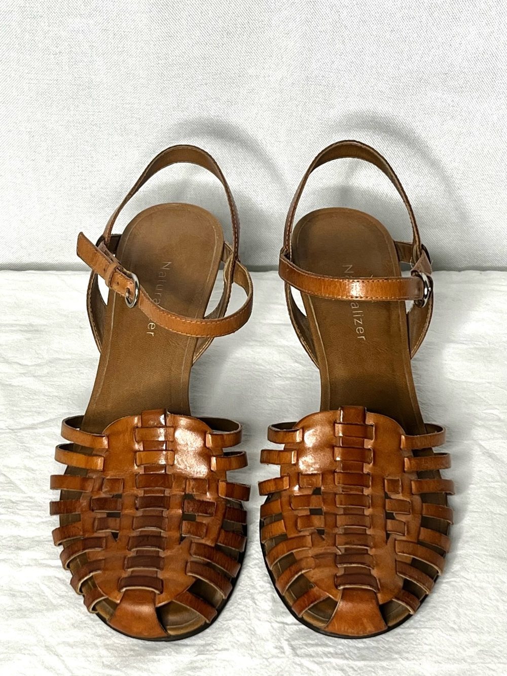 ✨ Naturalizer Leather Woven Huarache Kitten Heel Sandals Brown Size 8